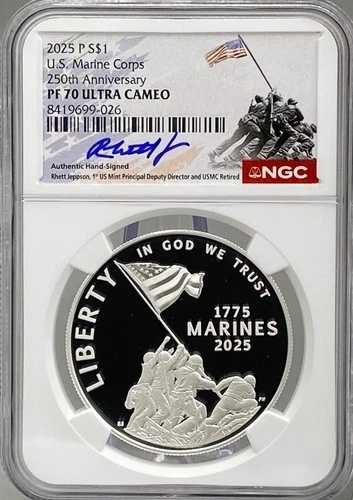 アメリカ海兵隊250周年記念 2025年 銀貨 - NGC PF70、硫黄島ラベル|WORLD RESOURCE【QUEEN店】
