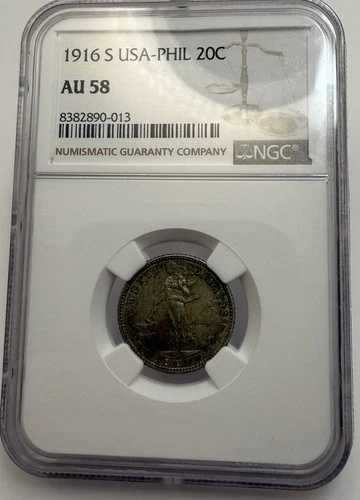 1916-S フィリピン/アメリカ 20センタボ NGC AU 58 20セント トーニング