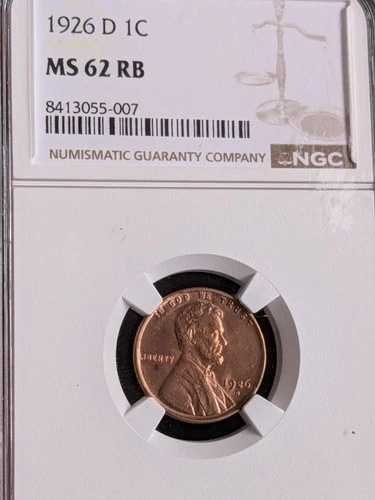 1926 D NGC MS-62 RB リンカーン小麦セント たくさんの赤