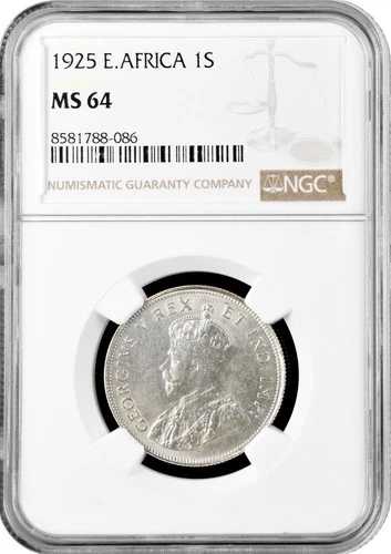 イギリス領東アフリカ 1シリング 1925年、NGC MS64、「国王ジョージ5世（1911年 - 1937年）」