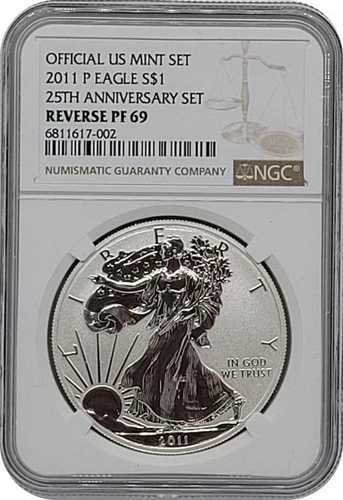 2011-P 25th リバースプルーフ アメリカンシルバーイーグル 25th イーグルセットより NGC PF69