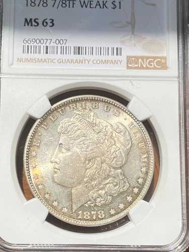 1878年 7/8 TF モルガン・ダラー NGC MS 63 (4枚の羽根が見える!) チェルシー・レアコイン 82,280円