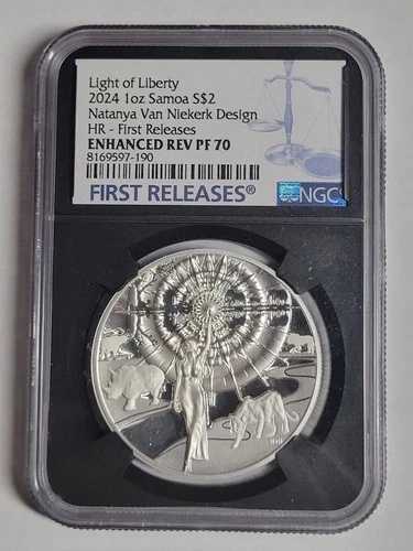 2024年 ライト・オブ・リバティ ナタニア・ヴァン・ニーケルク 1オンス シルバー NGC PF70 $2 サモア COA付き