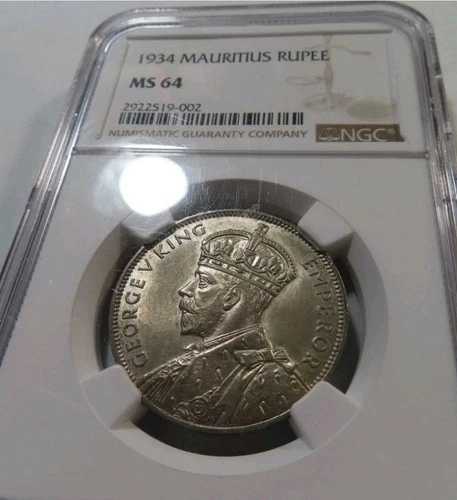 J4 イギリス領アフリカ モーリシャス 1934年 銀貨 1ルピー NGC MS-64