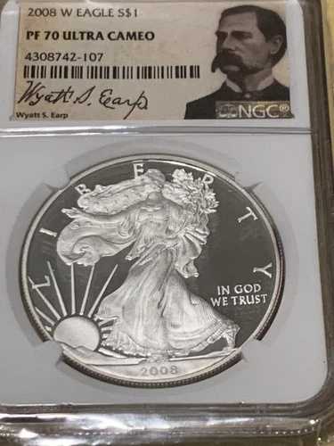 2008年 ワイアット・アープ レア プルーフ US シルバー イーグル NGC PF70 ウルトラカメオ ワイアット・アープ ラベル