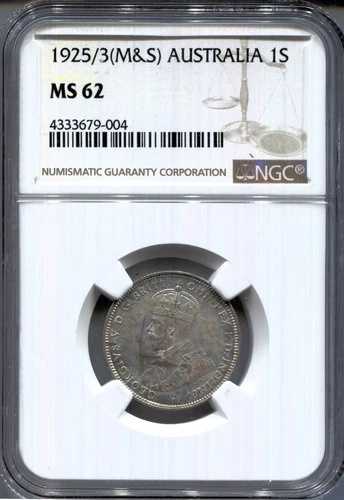オーストラリア - 1925/3 (m&sy) シリング オーバーデート NGC MS 62