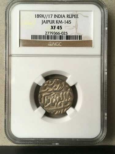1896年 インド (ジャイプール) - 銀ルピー - NGC XF45 - 189X//17