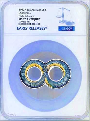 2022 ウロボロス アンティーク 2オンス シルバー $2 コイン NGC MS70 ER