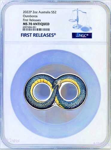 2022年 ウロボロス アンティーク 2オンス シルバー 2ドルコイン NGC MS70 FR