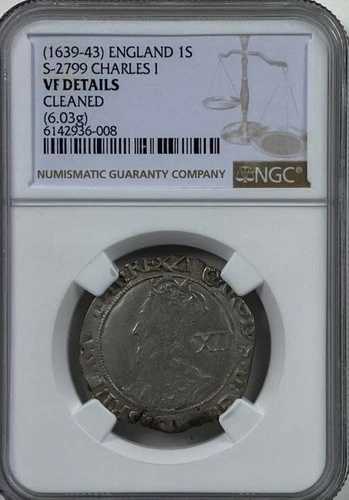 チャールズ1世・スチュアート(1625-1649年)。ARシリング。ロンドン・タワー・ミント。NGC VF詳細