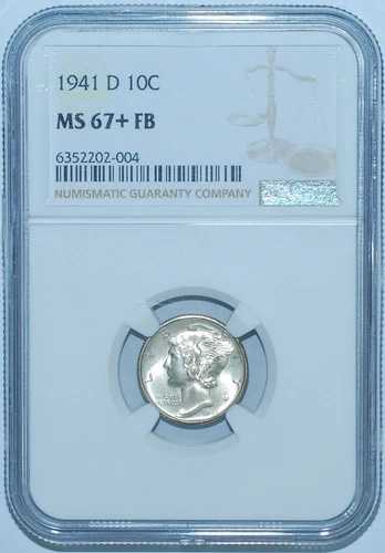1941 D NGC MS67+FB フルバンド マーキュリーダイム