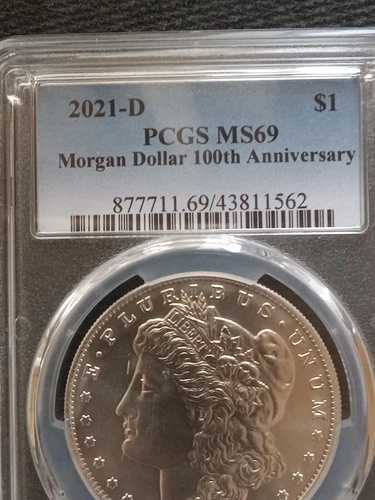 2021-D MS69 モルガン銀貨 PCGS 100周年記念ラベル 数量限定