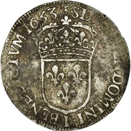 [#485977] コイン、フランス、ルイ 14 世、エキュ ア ラ メッシュ ロング、エキュ、1653 年、リムジン、ジュス｜WORLD RESOURCE【QUEEN店】