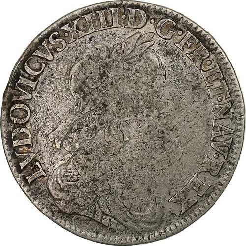 [#1505002] フランス、ルイ13世、1/4エキュ、1643年、パリ、銀、VF、ガドゥリー:140｜WORLD RESOURCE【QUEEN店】