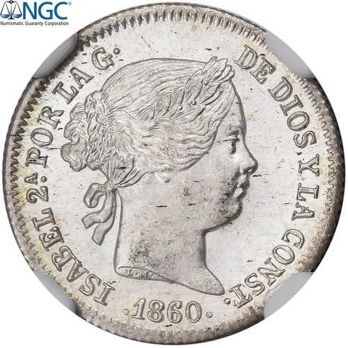 [#1507147] スペイン、イザベル 2 世、1 レアル、1860 年、マドリッド、シルバー、NGC、MS65｜WORLD RESOURCE【QUEEN店】