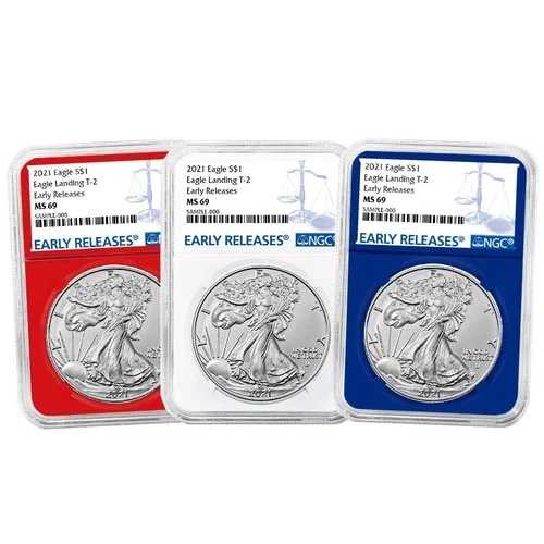 2021年 $1 タイプ2 アメリカンシルバーイーグル 3点セット NGC MS69 ER ブルーラベル レッドホワイト