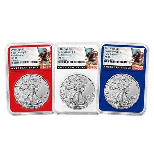 2021年 $1 タイプ2 アメリカンシルバーイーグル 3点セット NGC MS69 ER ブラックラベル レッドホワイト