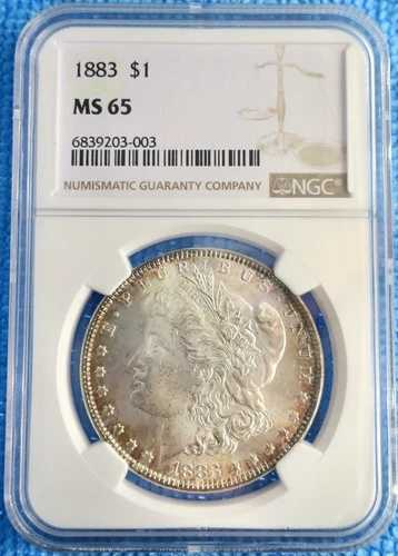 1883-P モルガン銀貨、NGCによるグレードMS65 - エッジの美しい色調