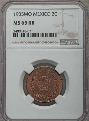 メキシコ エスタドス ウニドス 1935 2 センタボス コイン NGC 認定 未流通 MS65-RB