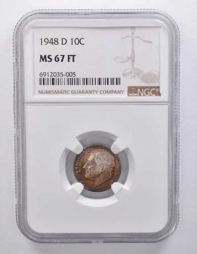 1948-D ルーズベルト ダイム MS67 FT NGC 美しいトーン *7163