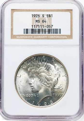 1926年 ピースシルバードル NGC MS64 ベターデイト 素晴らしい光沢 送料無料