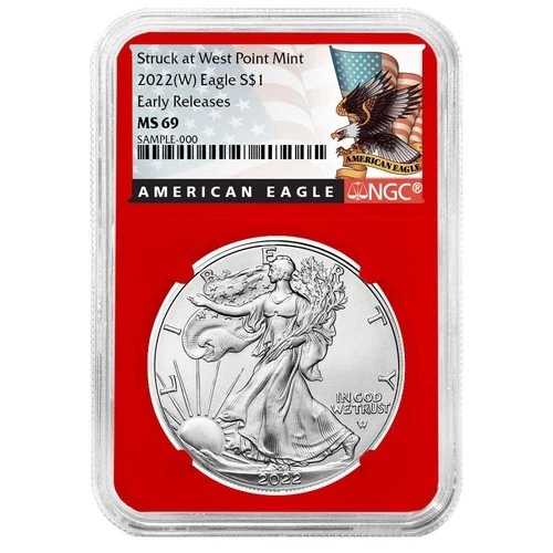 2022年 (W) 1ドル アメリカン シルバー イーグル 3枚セット NGC MS69 ER ブラックラベル レッド ホワイト ブルー