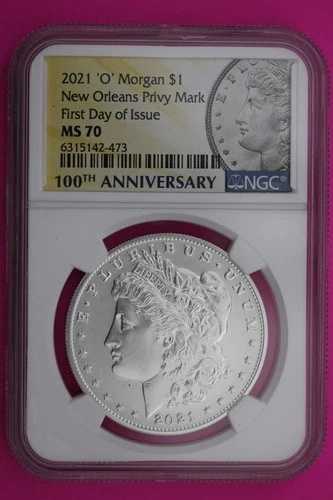 希少 2021 O MS 70 モルガン銀貨 1日目発行 NGC 正規品 グレード596