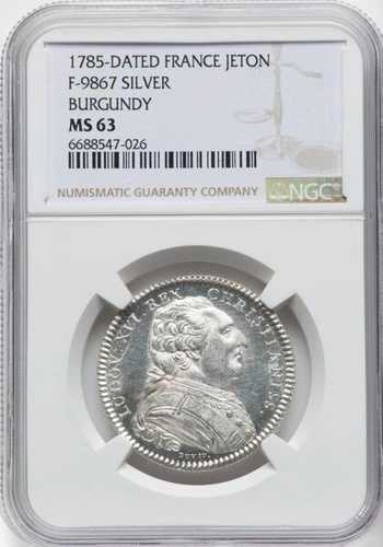 ルイ16世銀貨「ブルゴーニュ選挙」ジェトン1785年製 MS63 NGC