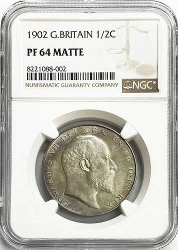 1902年 マットプルーフ イギリス 1/2クラウン 国王エドワード7世 コイン NGC PF 64 マット