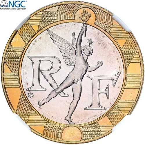 [#791456] フランス、10 フラン、ジェニー、1993 年、モネ ド パリ、BU、バイメタル、NGC