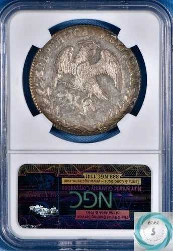 1863-Mo TH メキシコ 8 レアル NGC MS 62 KM #377.10 - 目を楽しませる光沢のある緑青!!