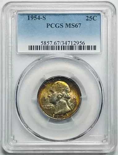 1954 年 S ワシントン クォーター PCGS MS-67 レインボー!｜WORLD RESOURCE【QUEEN店】