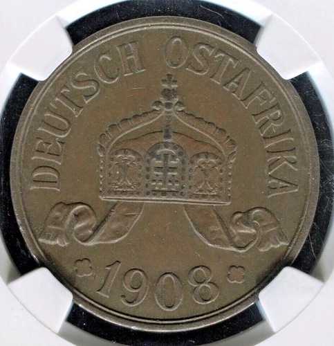 1908-J ドイツ東アフリカ 5ヘラー 600K Mtg | NGC AU55BN | KM 11 | 送料無料