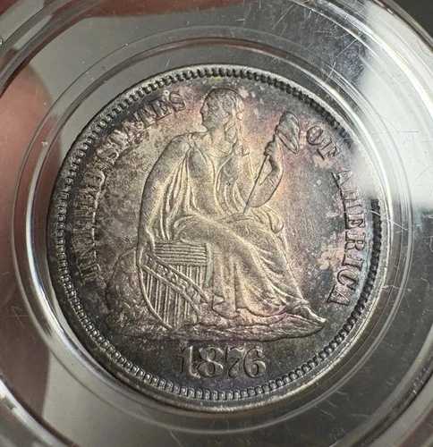1876年 着席型リバティダイム NGC MS62 トーン 低個体数