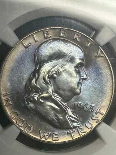 1963年 D フランクリン ハーフダラー NGC MS66 美しい色調 (NGC 個体数 121)