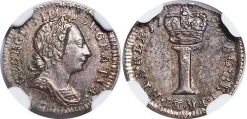1780年、イギリス、ジョージ3世。希少な銀ペニーコイン。希少レア度2/1！NGC MS-62！