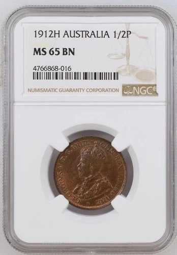 オーストラリア ジョージ5世 ハーフペニー 1912 H - NGC MS 65 BN