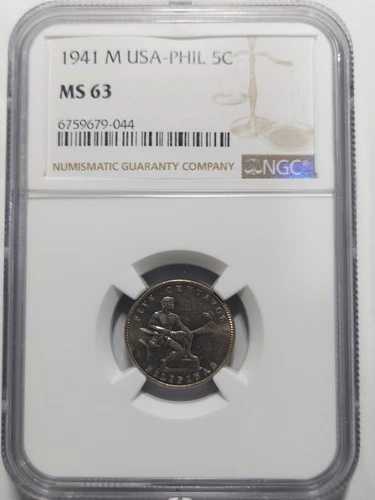 フィリピン 5センタボ、1941年 M、NGC MS 63