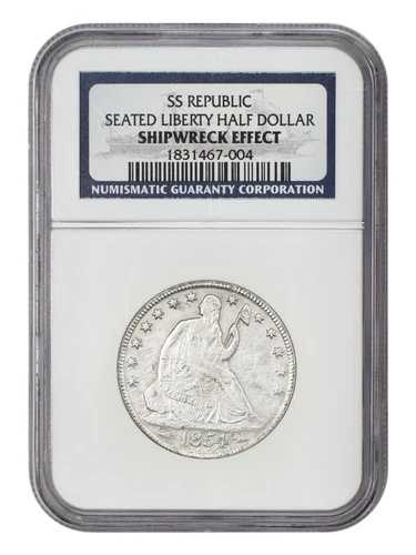S.S. リパブリック: 1854-O 難破船 50C NGC 難破船効果 (矢印)