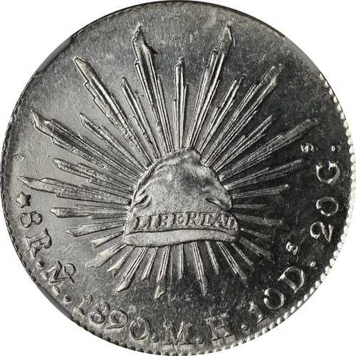 メキシコ 1890 Mo MH シルバー 8 レアル NGC MS62