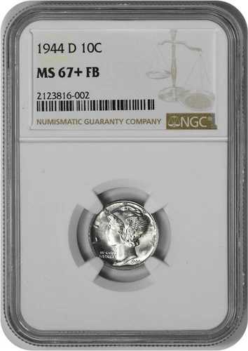 1944-D マーキュリー銀貨 MS67+FB NGC 92,565円