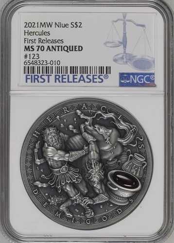 デミゴッド ヘラクレス 2021 ニウエ ウルトラハイレリーフ 2オンス シルバー レッドガーネット NGC 70 FR