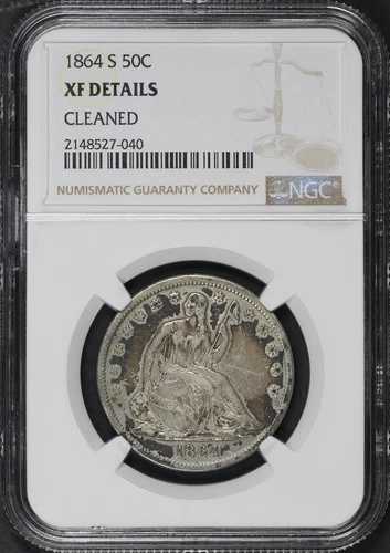 1864-S シーテッド・リバティ・ハーフドル NGC XF 詳細クリーニング済み
