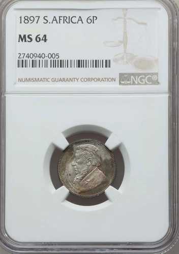 1897年 南アフリカ 6ペンス、NGC MS 64