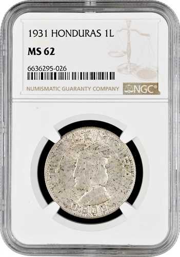 ホンジュラス 1 レンピラ 1931、NGC MS62、「ホンジュラス共和国 (1931 - 2019)」