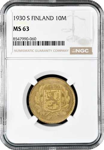 フィンランド 10 マルカア 1930 S、NGC MS63、「フィンランド共和国 (スオミ) (1918 - 1962)」