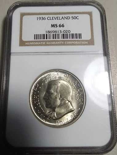 :1936年 50セント モーゼス・クリーブランド記念ハーフドル ほぼ極上 NGC MS66 希少 R3