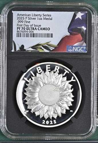 2025 P NGC PF70 アメリカンリバティ 1オンス シルバープルーフメダル 初日発行 P FDI
