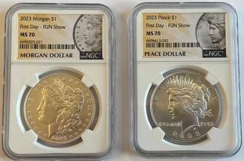 2023年 モルガン・ピース 1ドル銀貨セット FDOI 発行初日 FUN SHOW NGC MS70