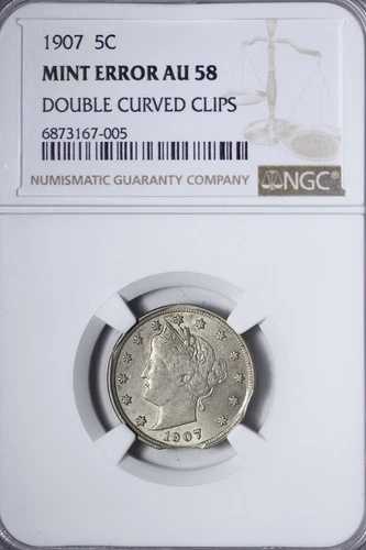ミントエラー 1907 リバティV ニッケル NGC AU58 ダブルカーブクリップ！ ANXR